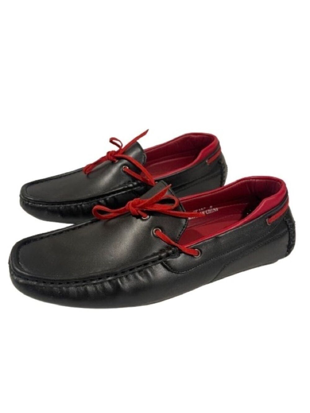 Men’s Chuxx Black & Red Faux Leather Slip On Loafers Size 8 US!